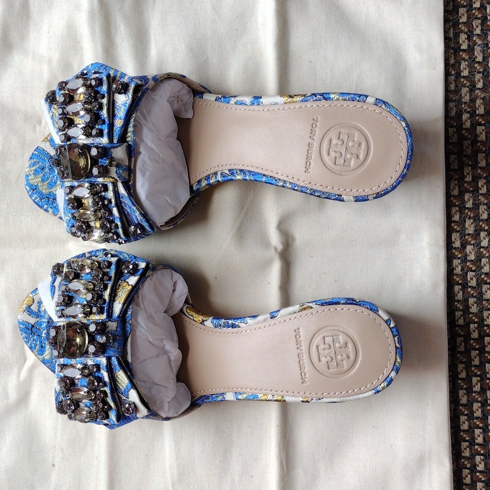 Tory Burch Valentina Brocade Embellished Bow Slide Sandal